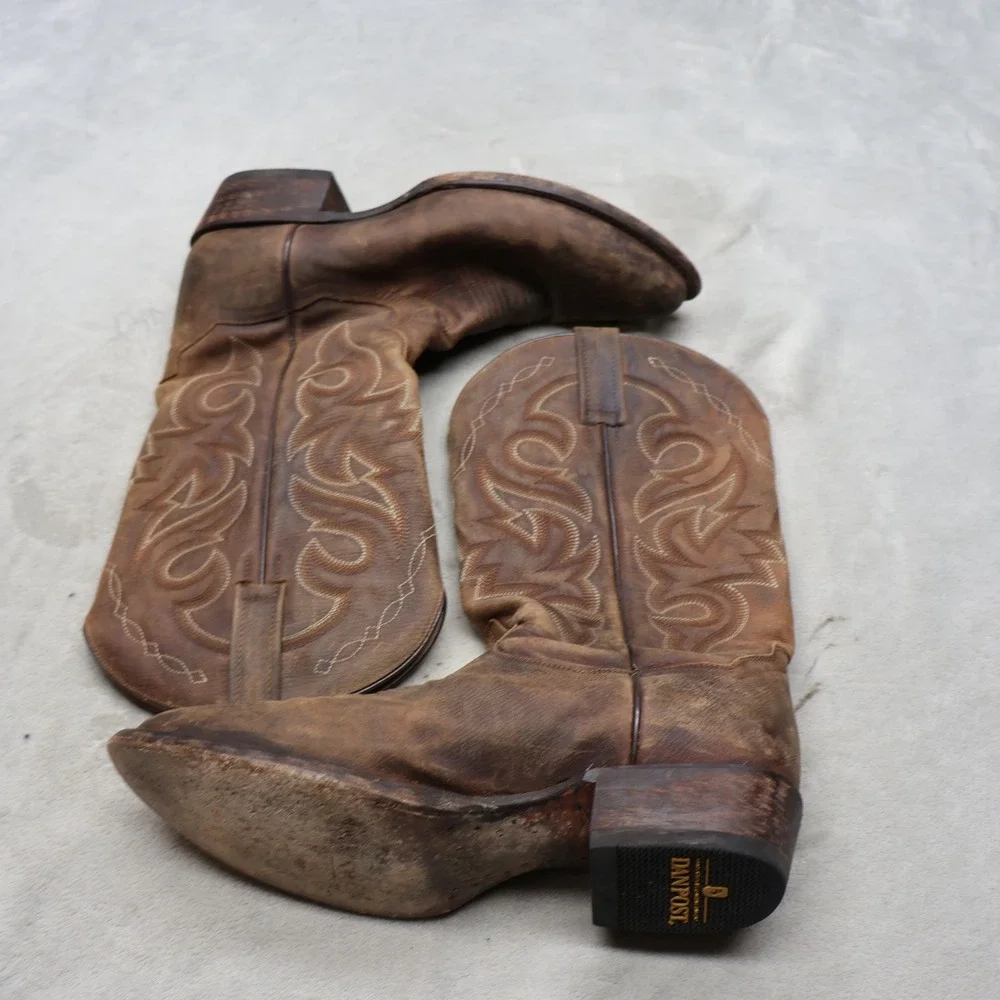 Dan Post Men 11D Western Boots Brown Leather Cowboy Embroidered Pull On 2153